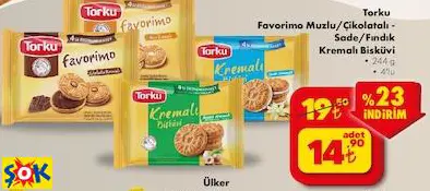 TORKU FAVORİMO MUZLU/ÇİKOLATALI - SADE/FINDIK KREMALI BİSKÜVİ
